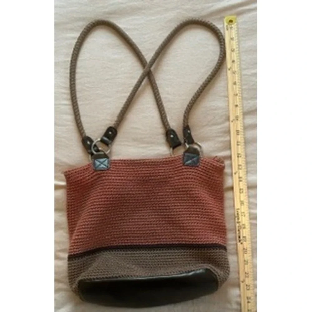 Croft & Barrow Crochet Knit Shoulder Bag Coral Taupe Colorblock Faux Leather